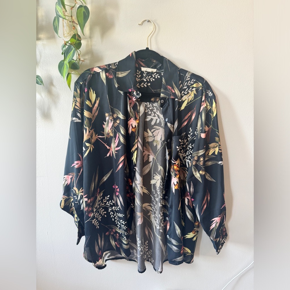 Floral Black Button-Up Shirt